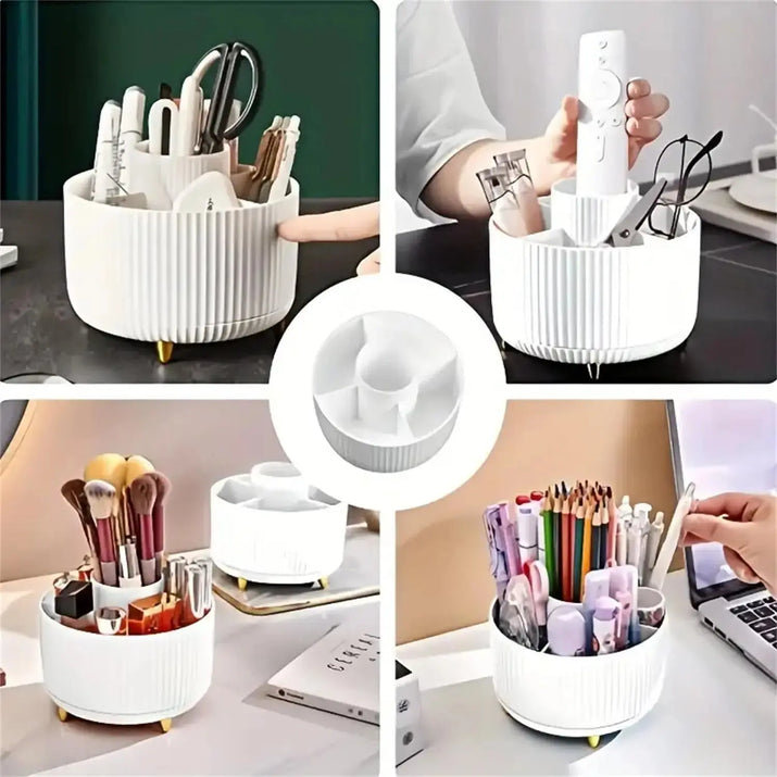 360° Rotating Makeup Organizer - 1pc Plastic Cosmetic Storage with 5 Compartments - Multi-Functional Holder for Brushes Makeup art