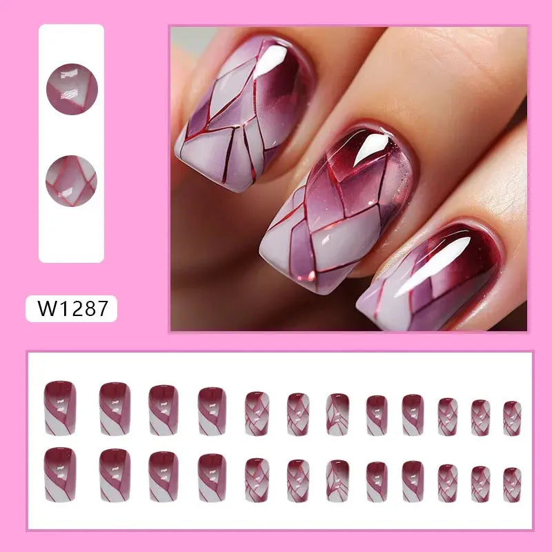 Gilt French 24 Pcs Press on Nails Pink Gradient Fake Nails Glossy Artificial Finger Manicure Reusable False Nails for Women Makeup art