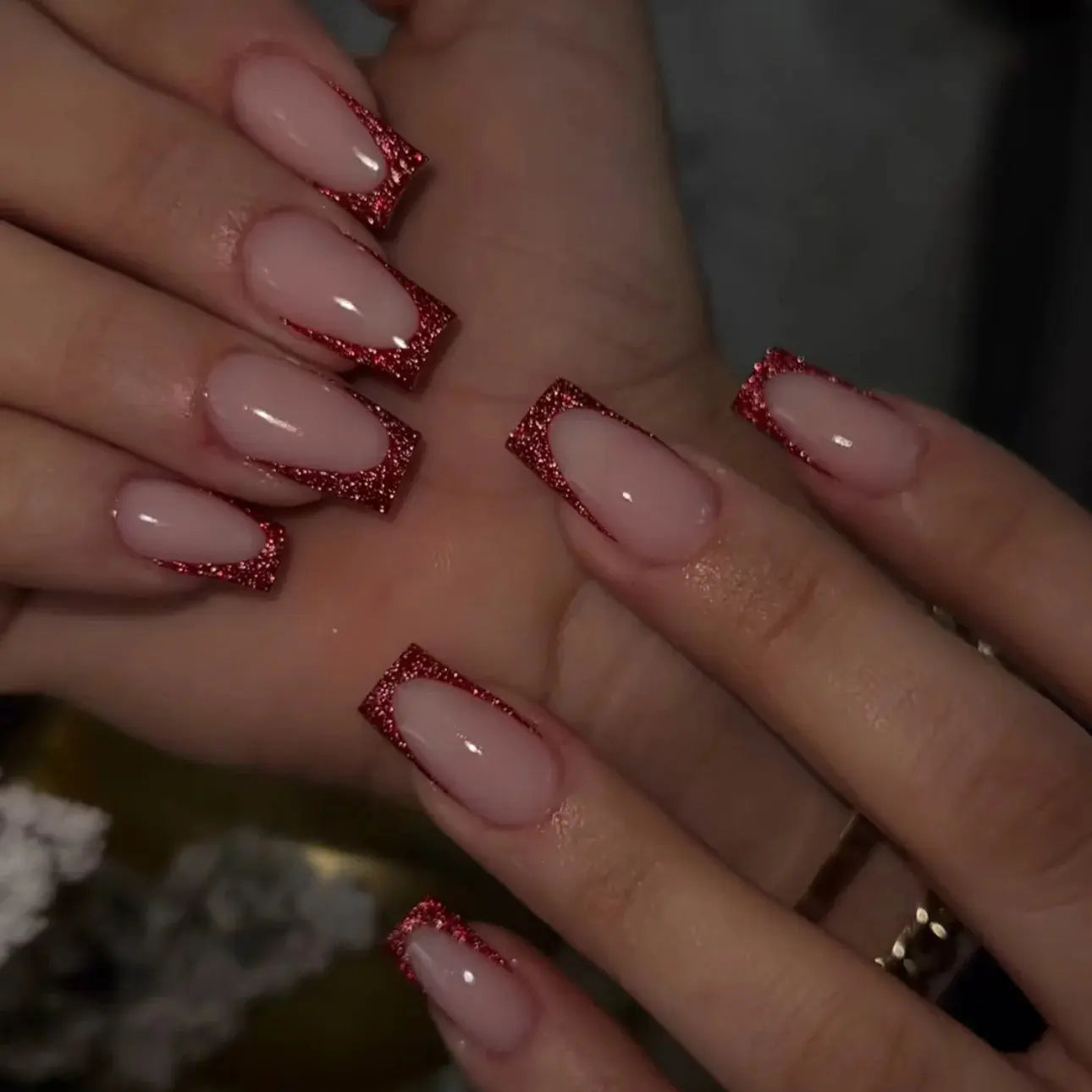 24Pcs French Fake Nails Wearable Burgundy Red Nails Simple Press on False Nails with Glue Short Square Full Cover Manicure Tip Makeup art