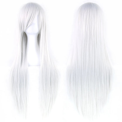 Soowee 80cm Long Synthetic Hair White Purple Cosplay Wigs Party Black Hair Straight Wig Hairpiece for Women Makeup art