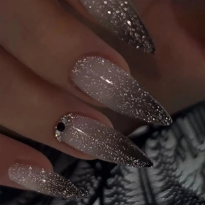 24Pcs Simple Glitter Almond False Nails with Glue Ballerina Nail Design Sweet Cool French Detachable Press on Nail Manicure Tips Makeup art