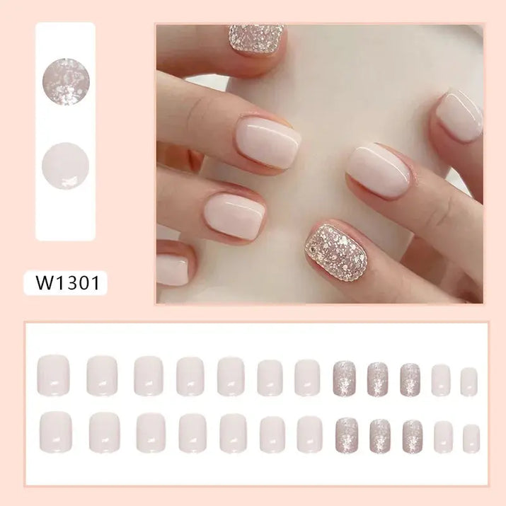 Gilt French 24 Pcs Press on Nails Pink Gradient Fake Nails Glossy Artificial Finger Manicure Reusable False Nails for Women Makeup art