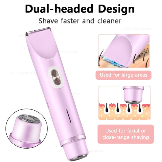 Dual-Head Electric Bikini Trimmer & Body Shaver — Waterproof, Painless, Rechargeable