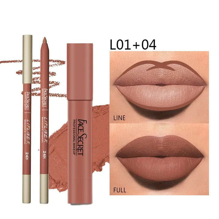 Matte Lipliner&Lipstick Set,Waterproof， Long Lasting Lip Makeup, Soft Matte Color Rendering,Women's Makeup Cosmetics Makeup art