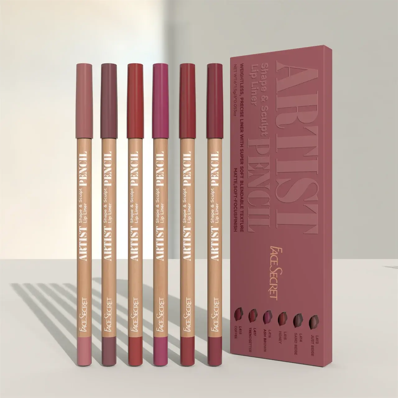 Face Secret Artist Shape Sculpt Lip Liner Pencil Set, Weightless Precise Liner with Super Soft Blendable Texture Matte Soft Makeup art