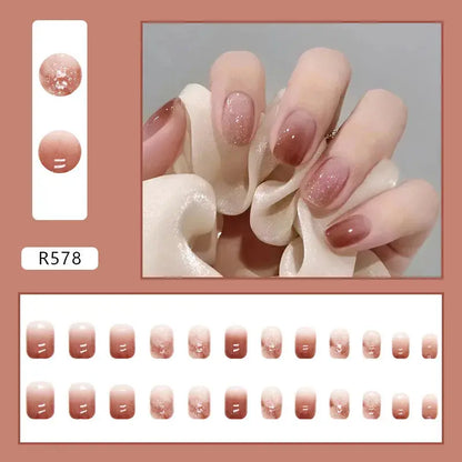 Sweet Sweetheart 24 Pcs Press on Nails Pink Gradient Fake Nails Glossy Artificial Finger Manicure Reusable False Nails for Women Makeup art