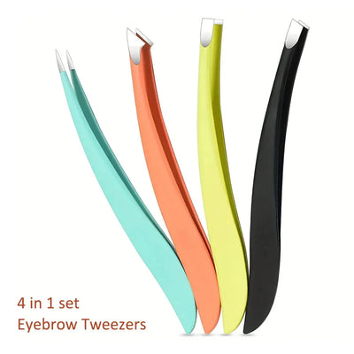 Ouriner Eyebrow Tweezers Set 4 Pcs Stainless Steel Eyebrow Forceps Professional Beauty Tool Set For Facial Hair Inward Growing Makeup art