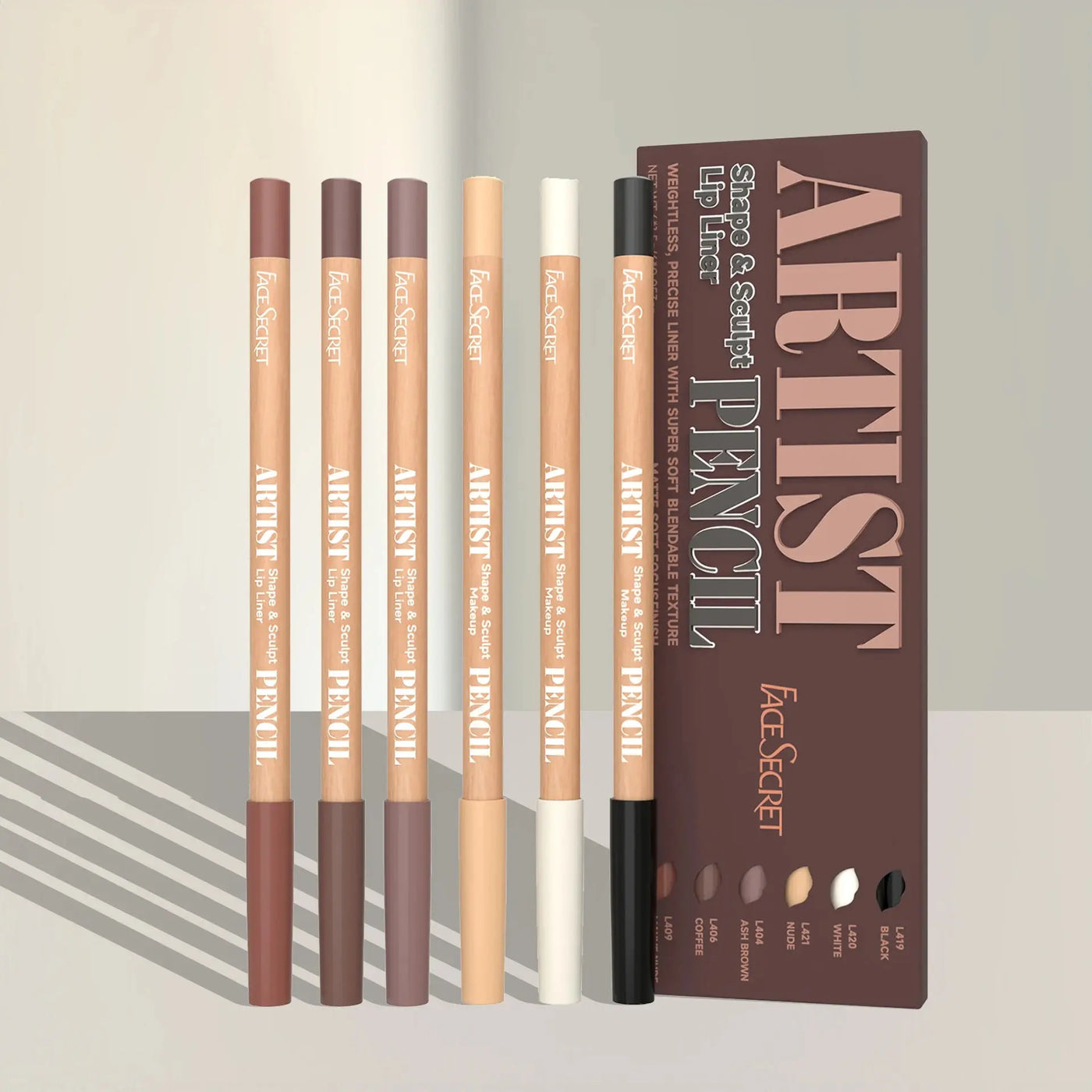 Face Secret Artist Shape Sculpt Lip Liner Pencil Set, Weightless Precise Liner with Super Soft Blendable Texture Matte Soft Makeup art