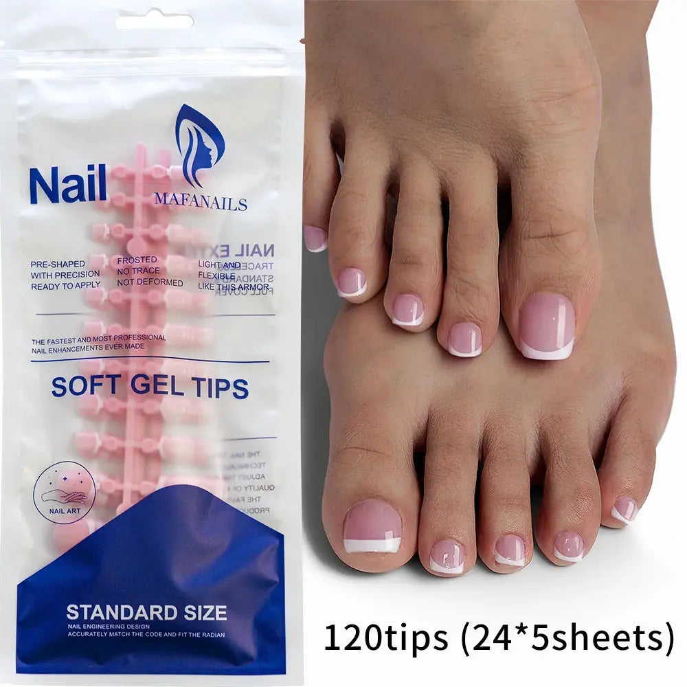120pcs Short Square False Toe Nail Tips Pink French Soft Gel Press On Toenails White Edge Fake Toe nails Full Cover Toe Nail Tip Makeup art