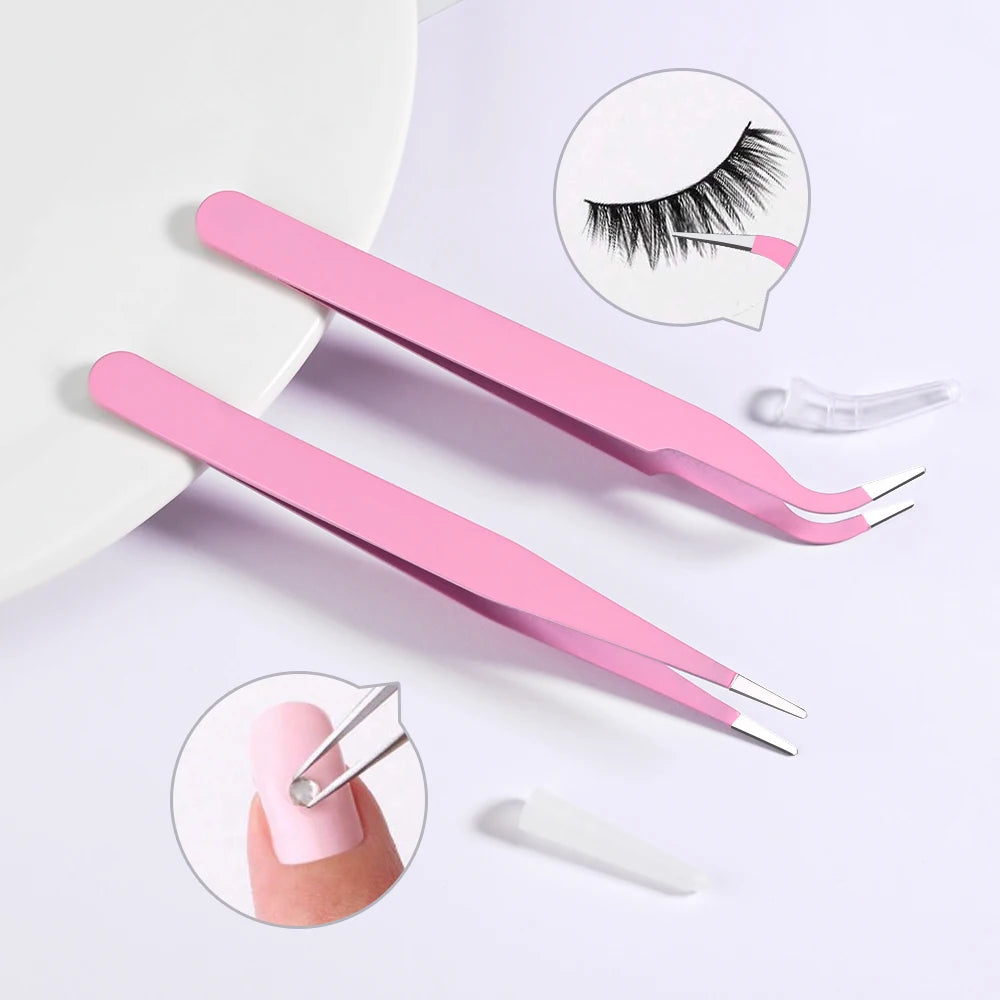 1pc Precision Tweezers – Straight, Slanted, Curved (4 Colors).
