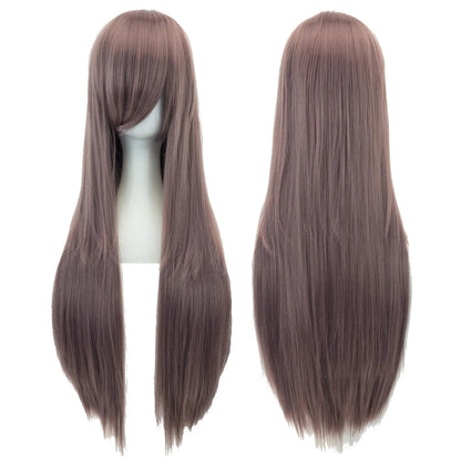 Soowee 80cm Long Synthetic Hair White Purple Cosplay Wigs Party Black Hair Straight Wig Hairpiece for Women Makeup art