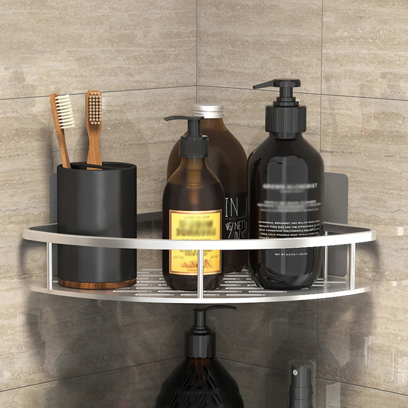 No-Drill Wall-Mount Corner Bathroom Shelf