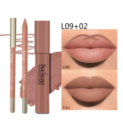 Matte Lipliner&Lipstick Set,Waterproof， Long Lasting Lip Makeup, Soft Matte Color Rendering,Women's Makeup Cosmetics Makeup art