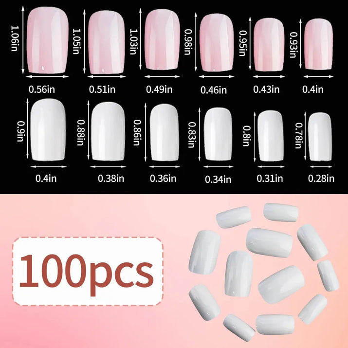 100Pcs Light Pink Press on Nails Short Medium Square Wearable Fake Nails Tips 10 sizes Full Cover False Nails Finger Decoration Makeup art