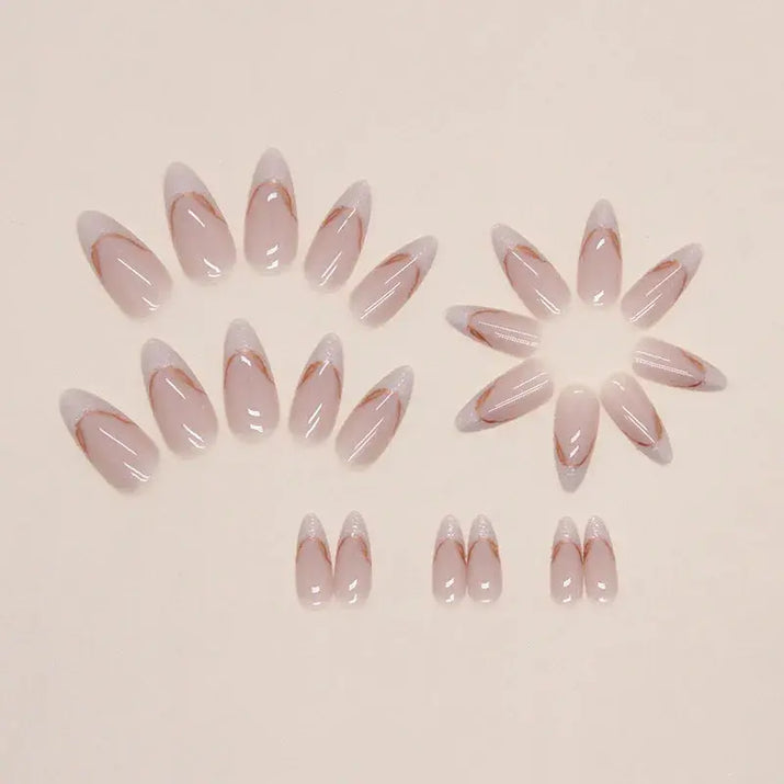 Gilt French 24 Pcs Press on Nails Pink Gradient Fake Nails Glossy Artificial Finger Manicure Reusable False Nails for Women Makeup art