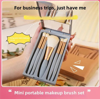 2024 New 5 pieces mirror box with skylight powder brush concealer blush super soft brush boxed mini portable makeup Makeup art