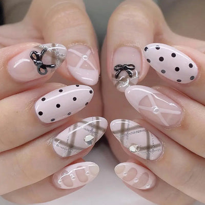 24Pcs Pink French Style Fake Nails 3D Bowknot Designs Short Square Press on Nails Sweet Korean Fashion False Nail for Women Girl Makeup art