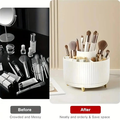 360° Rotating Makeup Organizer - 1pc Plastic Cosmetic Storage with 5 Compartments - Multi-Functional Holder for Brushes Makeup art