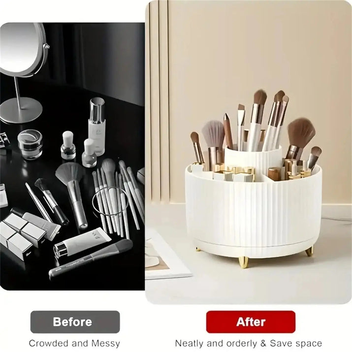 360° Rotating Makeup Organizer - 1pc Plastic Cosmetic Storage with 5 Compartments - Multi-Functional Holder for Brushes Makeup art