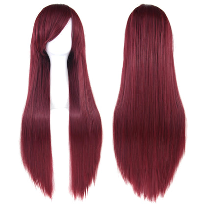Soowee 80cm Long Synthetic Hair White Purple Cosplay Wigs Party Black Hair Straight Wig Hairpiece for Women Makeup art