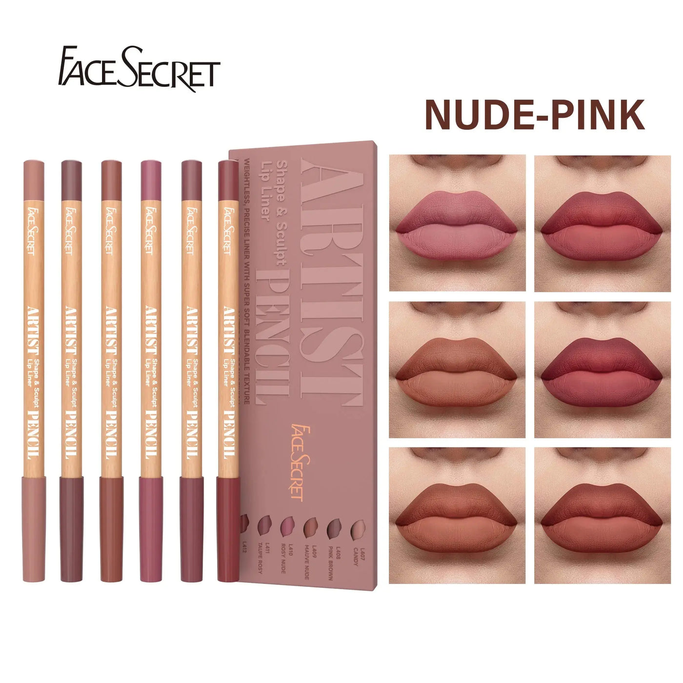 Face Secret Artist Shape Sculpt Lip Liner Pencil Set, Weightless Precise Liner with Super Soft Blendable Texture Matte Soft Makeup art