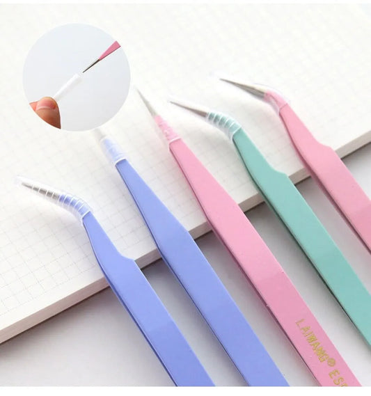 1pc Precision Tweezers – Straight, Slanted, Curved (4 Colors).