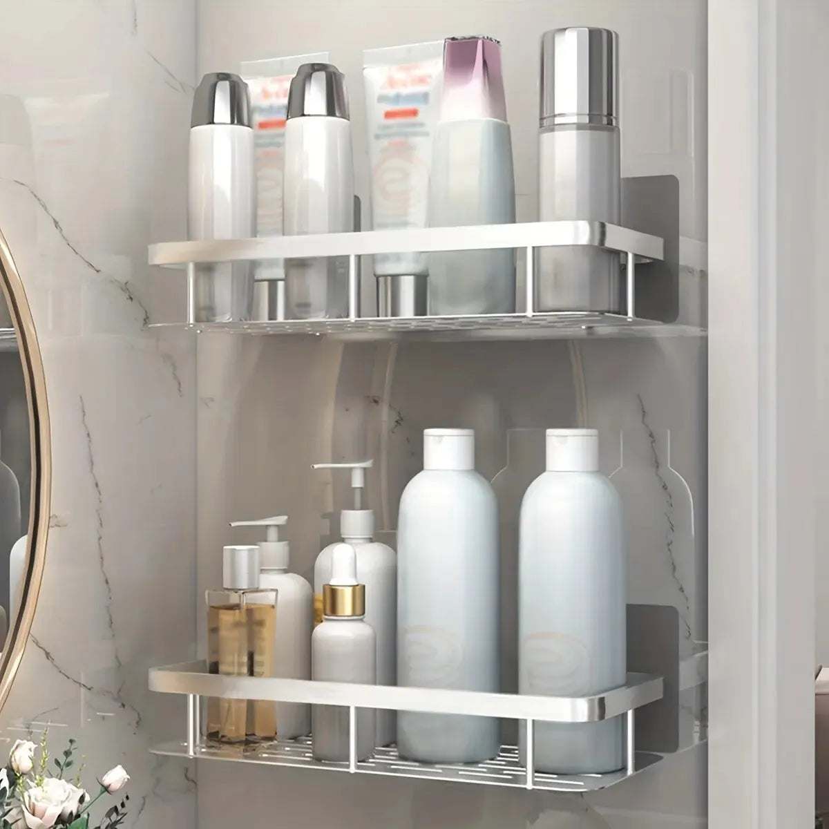 No-Drill Wall-Mount Corner Bathroom Shelf