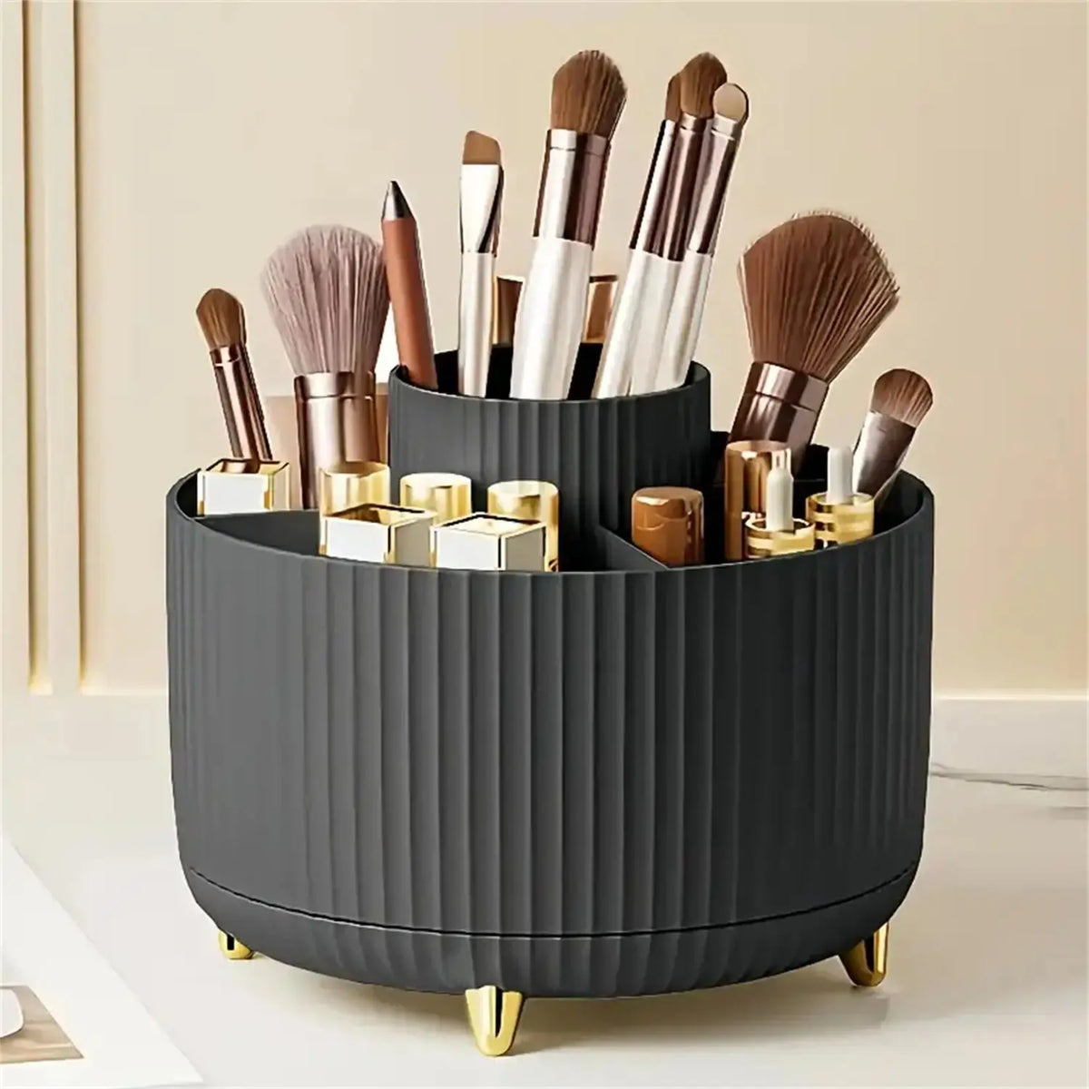 360° Rotating Makeup Organizer - 1pc Plastic Cosmetic Storage with 5 Compartments - Multi-Functional Holder for Brushes Makeup art