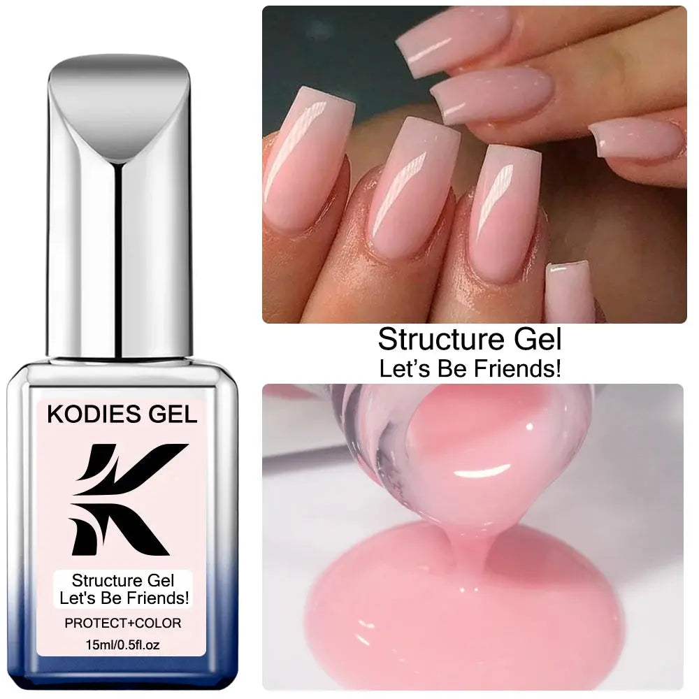 KODIES GEL Structure Rubber Base Gel Nail Polish 15ML UV/LED Cover Pink Gellak Gummy Base Coat Gel Varnish All for Manicure Nail Makeup art