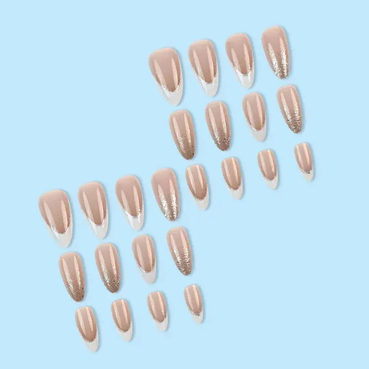 24Pcs Simple Glitter Almond False Nails with Glue Ballerina Nail Design Sweet Cool French Detachable Press on Nail Manicure Tips Makeup art