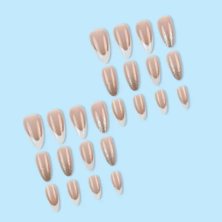 24Pcs Simple Glitter Almond False Nails with Glue Ballerina Nail Design Sweet Cool French Detachable Press on Nail Manicure Tips Makeup art