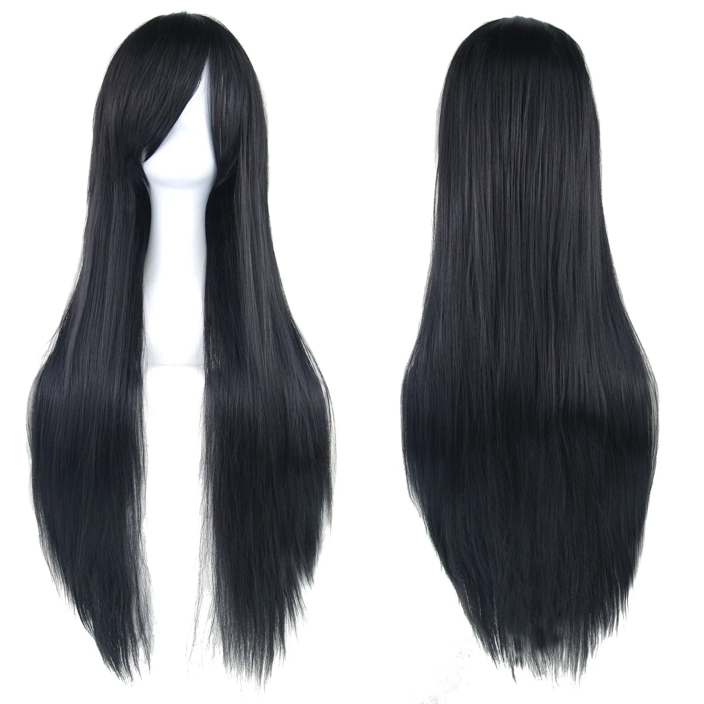 Soowee 80cm Long Synthetic Hair White Purple Cosplay Wigs Party Black Hair Straight Wig Hairpiece for Women Makeup art