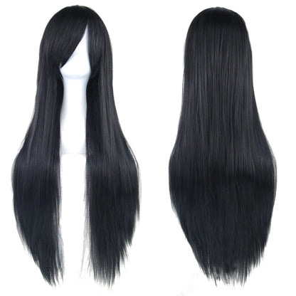Soowee 80cm Long Synthetic Hair White Purple Cosplay Wigs Party Black Hair Straight Wig Hairpiece for Women Makeup art