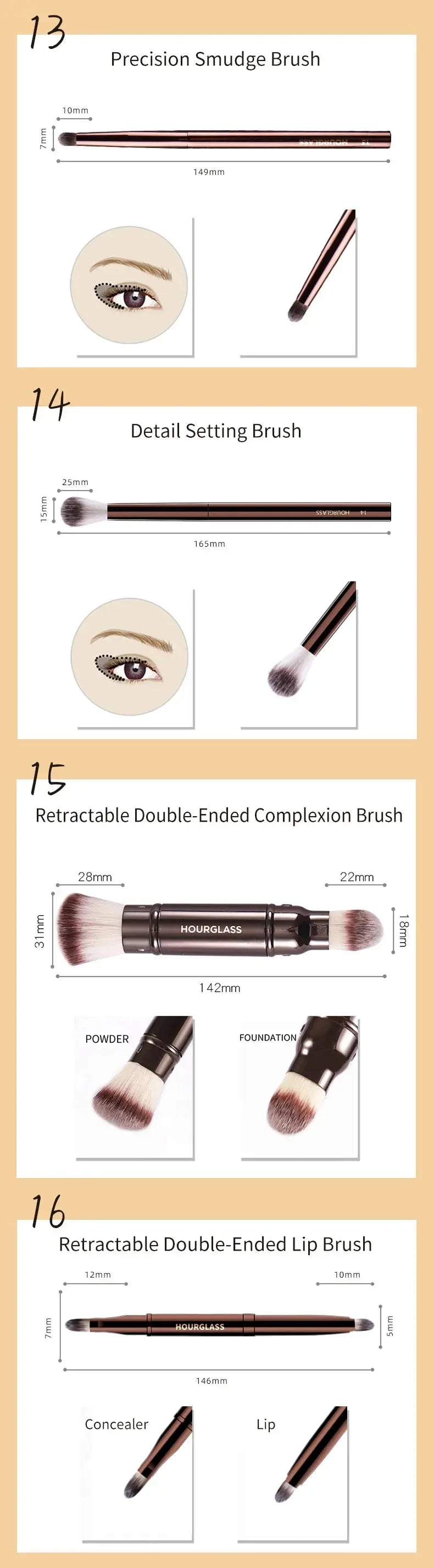 Hourglass Makeup Brushes Powder Foundation Concealer Blusher Bronzer Eye Shadow Eyebrow Eyeliner Sculpting Brush Makeup art