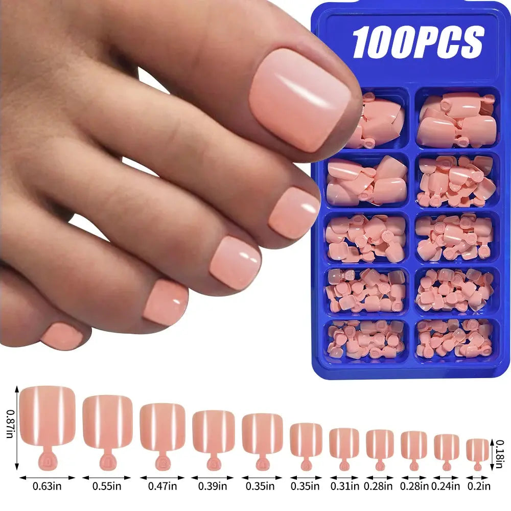 100Pcs Light Pink Press on Nails Short Medium Square Wearable Fake Nails Tips 10 sizes Full Cover False Nails Finger Decoration Makeup art