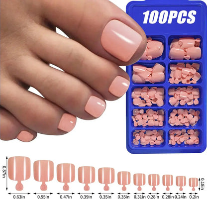 100Pcs Light Pink Press on Nails Short Medium Square Wearable Fake Nails Tips 10 sizes Full Cover False Nails Finger Decoration Makeup art