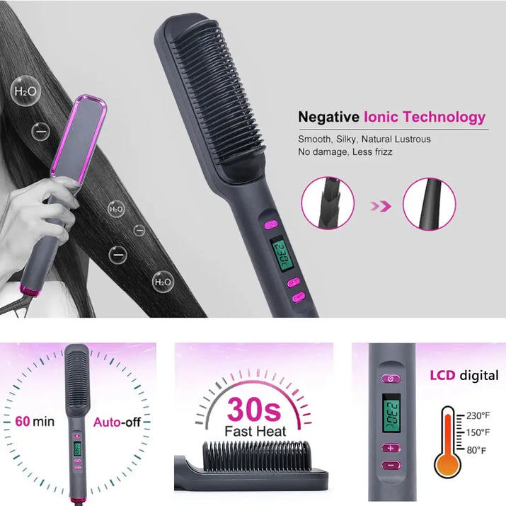 Electric Hot Comb Multifunctional Straight Hair Straightener Comb Negative Ion Anti-Scalding Styling Tool Straightening Brush Makeup art
