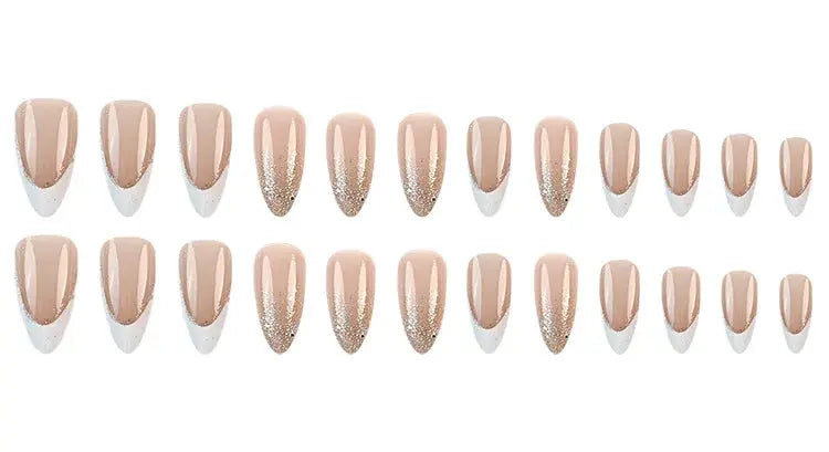 24Pcs Simple Glitter Almond False Nails with Glue Ballerina Nail Design Sweet Cool French Detachable Press on Nail Manicure Tips Makeup art
