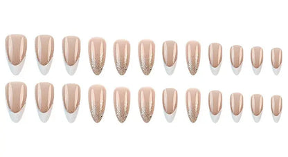 24Pcs Simple Glitter Almond False Nails with Glue Ballerina Nail Design Sweet Cool French Detachable Press on Nail Manicure Tips Makeup art