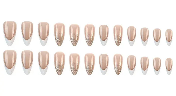 24Pcs Simple Glitter Almond False Nails with Glue Ballerina Nail Design Sweet Cool French Detachable Press on Nail Manicure Tips Makeup art