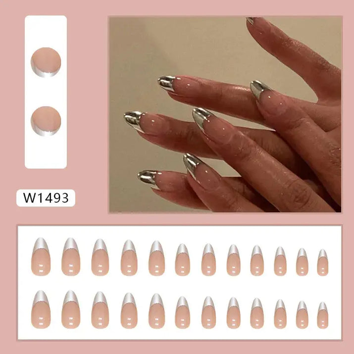 Gilt French 24 Pcs Press on Nails Pink Gradient Fake Nails Glossy Artificial Finger Manicure Reusable False Nails for Women Makeup art