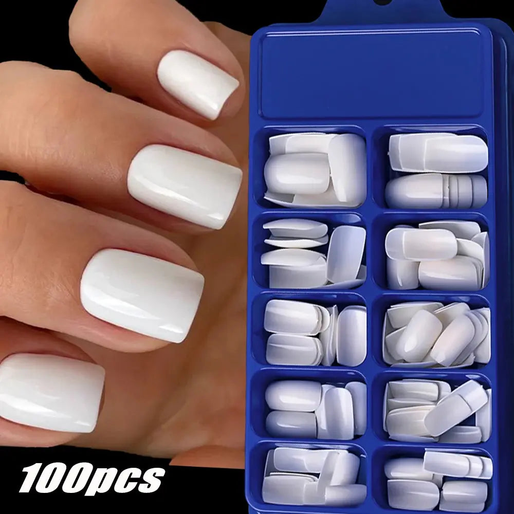 100Pcs Light Pink Press on Nails Short Medium Square Wearable Fake Nails Tips 10 sizes Full Cover False Nails Finger Decoration Makeup art