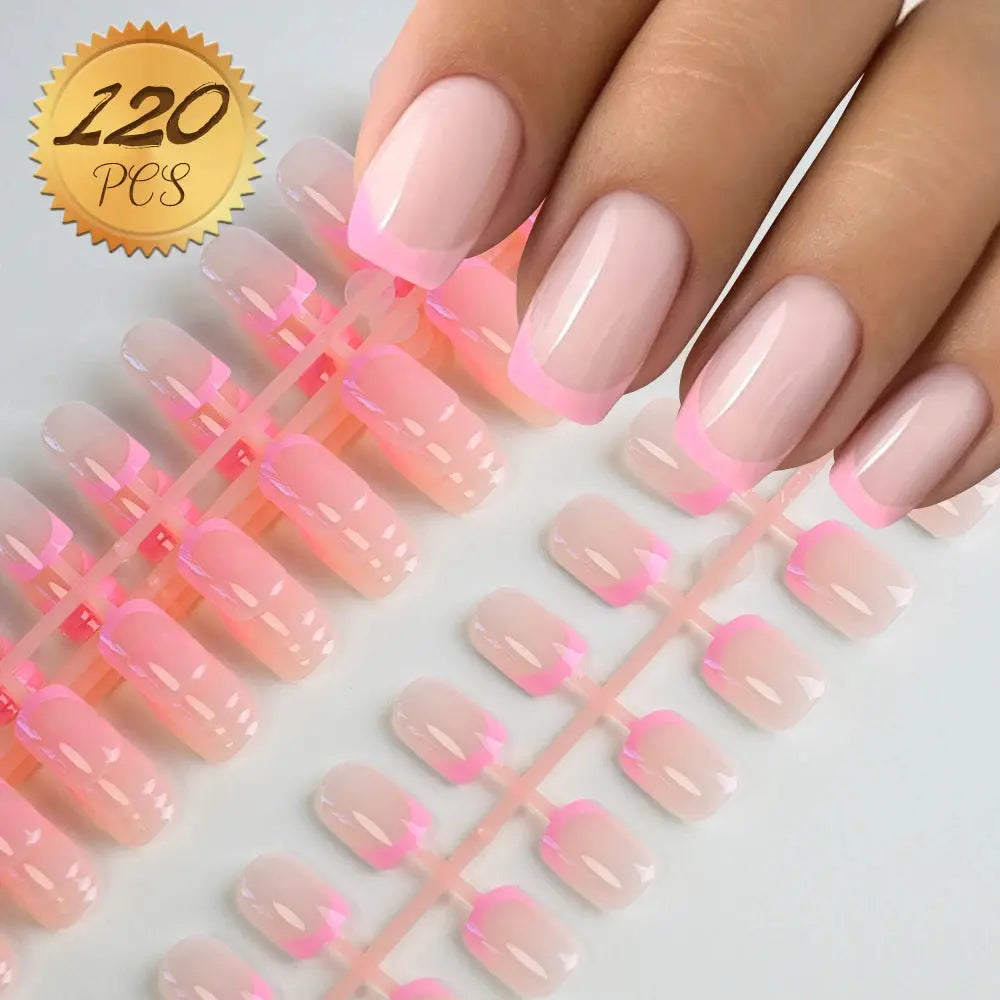 100Pcs Light Pink Press on Nails Short Medium Square Wearable Fake Nails Tips 10 sizes Full Cover False Nails Finger Decoration Makeup art