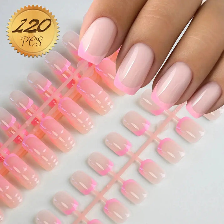 100Pcs Light Pink Press on Nails Short Medium Square Wearable Fake Nails Tips 10 sizes Full Cover False Nails Finger Decoration Makeup art
