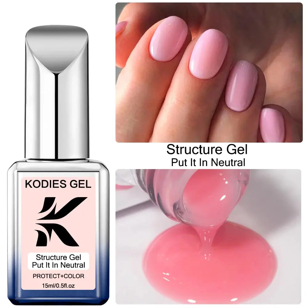 KODIES GEL Structure Rubber Base Gel Nail Polish 15ML UV/LED Cover Pink Gellak Gummy Base Coat Gel Varnish All for Manicure Nail Makeup art
