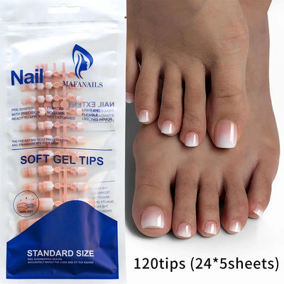 120pcs Short Square False Toe Nail Tips Pink French Soft Gel Press On Toenails White Edge Fake Toe nails Full Cover Toe Nail Tip Makeup art
