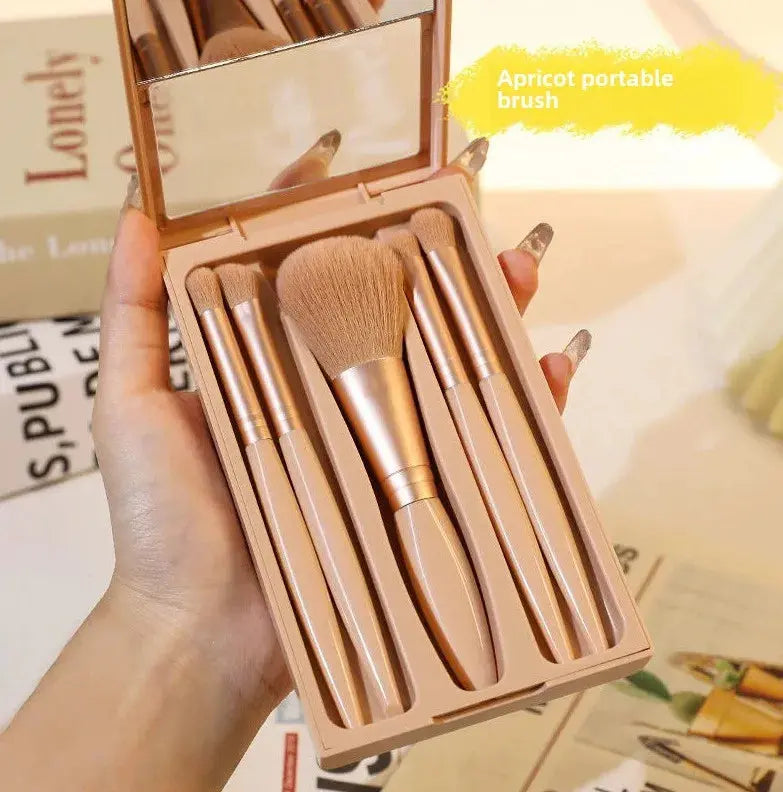 2024 New 5 pieces mirror box with skylight powder brush concealer blush super soft brush boxed mini portable makeup Makeup art