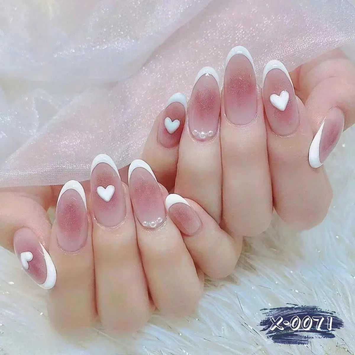 24Pcs Simple Glitter Almond False Nails with Glue Ballerina Nail Design Sweet Cool French Detachable Press on Nail Manicure Tips Makeup art