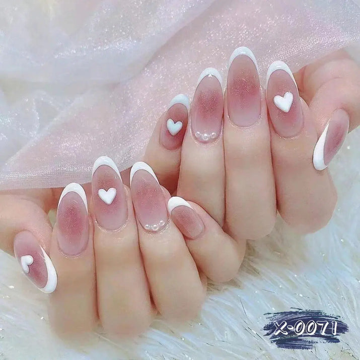 24Pcs Simple Glitter Almond False Nails with Glue Ballerina Nail Design Sweet Cool French Detachable Press on Nail Manicure Tips Makeup art