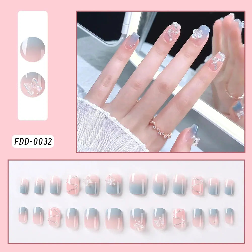 24Pcs Gold Ripple Brown Flowers False Nails with Rhinestones Pearl Design Wearable Almond False Nails Full Cover Press on Nails Makeup art